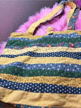 Handmade Quilted Grandma Patchwork Tote Bag Cottagecore Floral Cotton Market